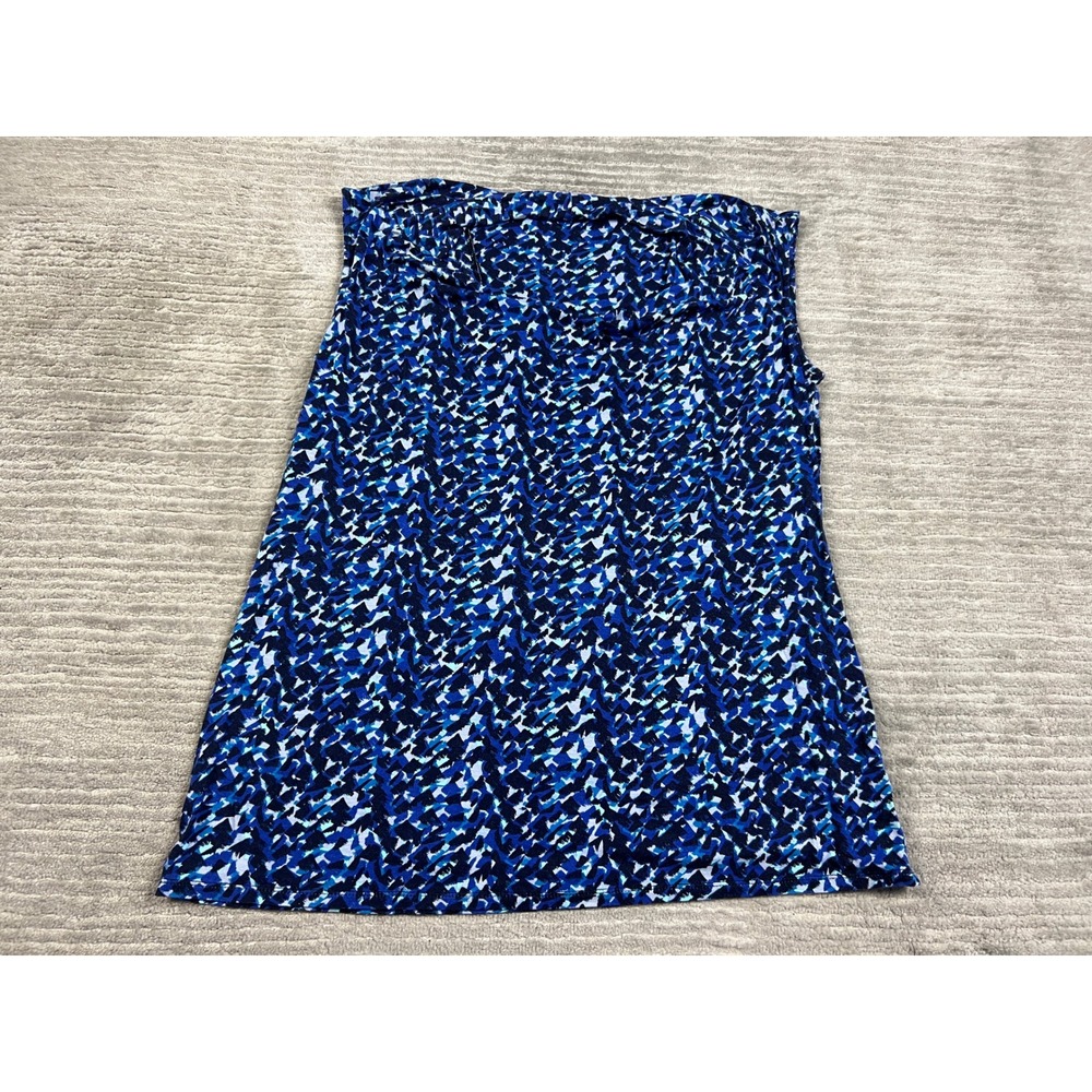 Coldwater Creek Top Womens L 14 Blue Abstract Cowl Neck Sleeveless Jersey Blouse